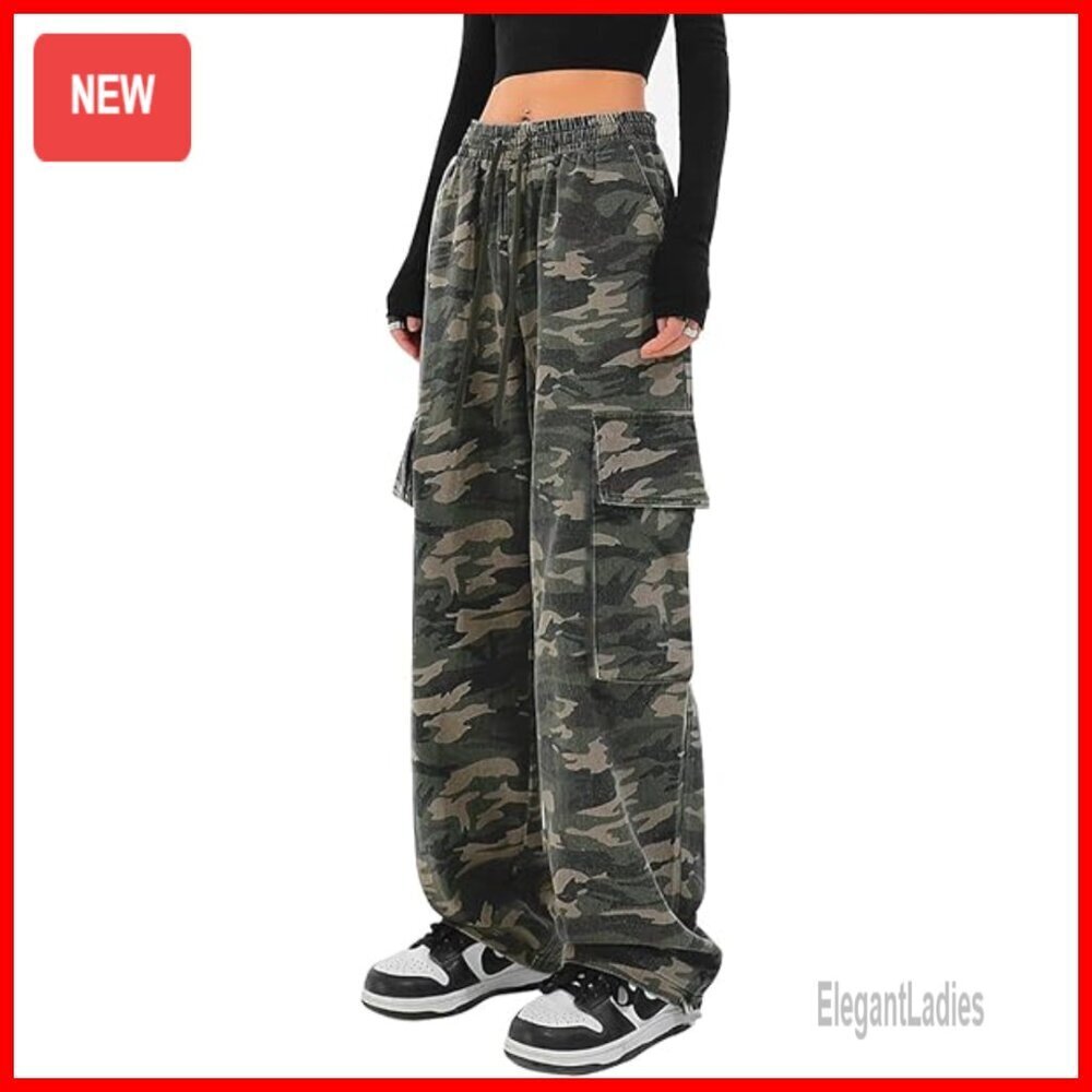 Cargo Pants Women Wide Leg Drawstring Trousers High Waisted Streetwear